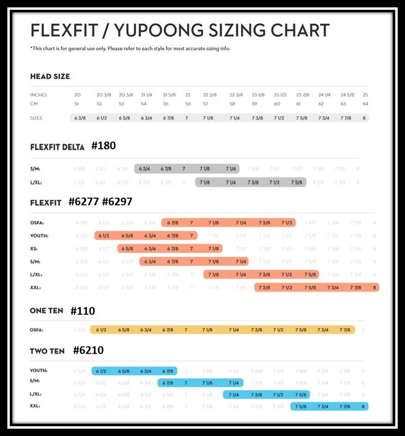 Yupoong flexfit cheap size chart